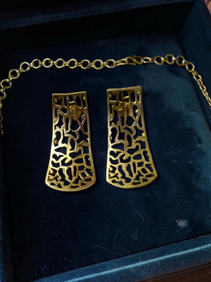 Mycelia Premium Sculptural Brass Necklace Jewelry Set (Necklace, Earrings)