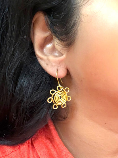 Spiral Flower Brass Dangler Earrings