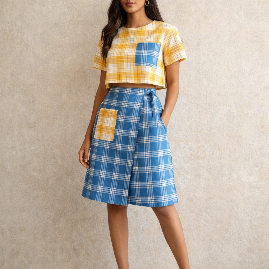 Pookie Yellow & Blue Gamchha Coords Set