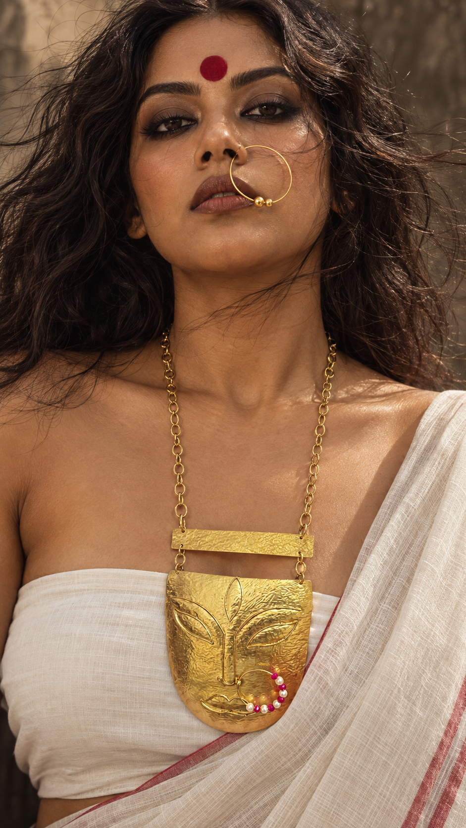Devi Brass Statement Chain Necklace Jewelry Set (Necklace, Earrings)