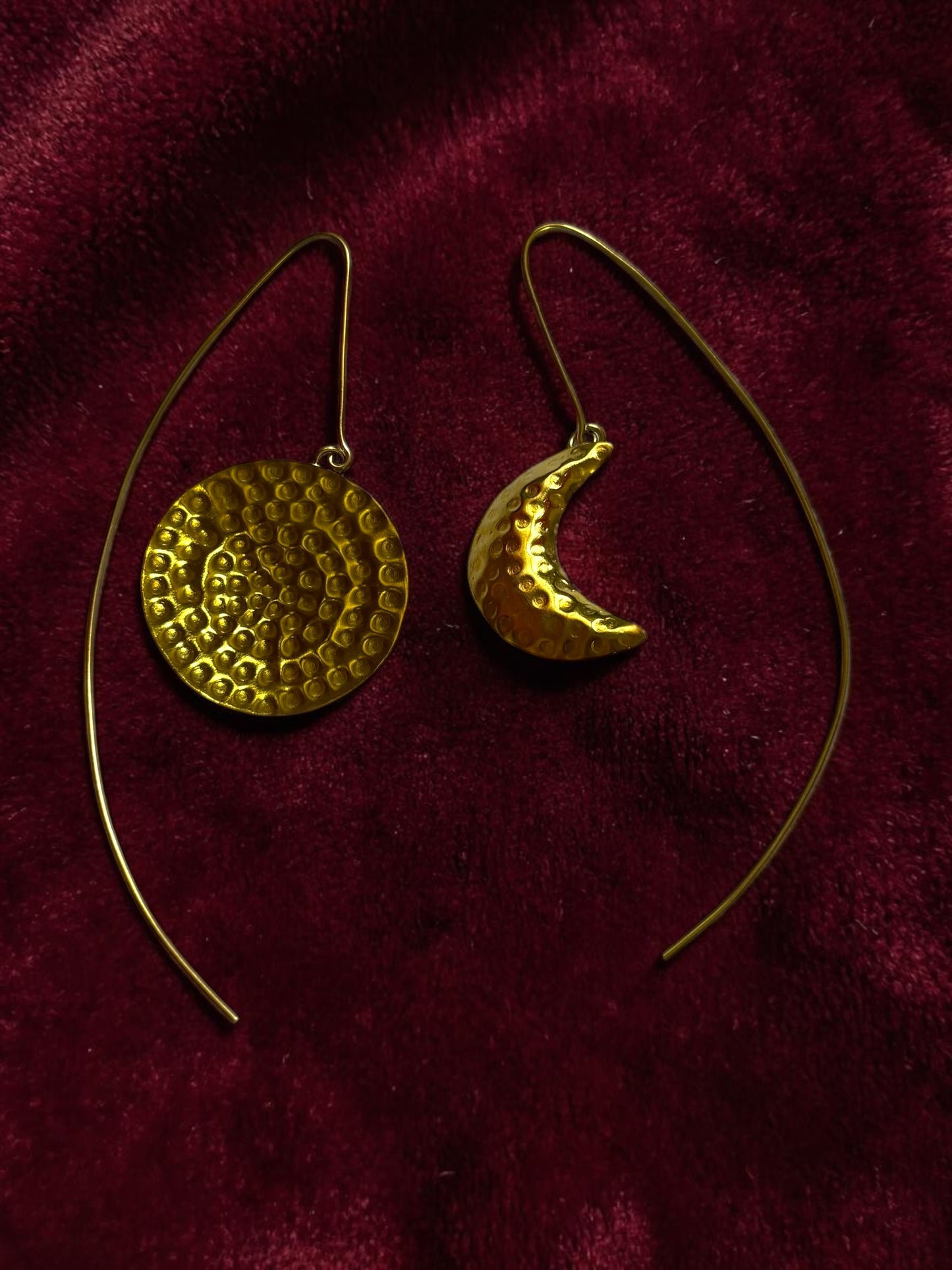 Asymmetric Moon Thread Brass Dangler Earrings