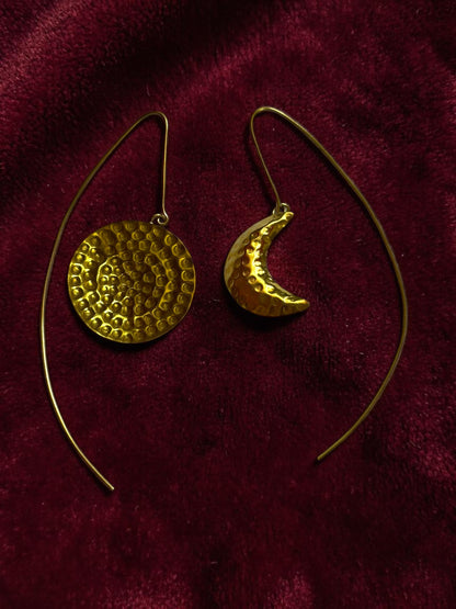 Asymmetric Moon Thread Brass Dangler Earrings