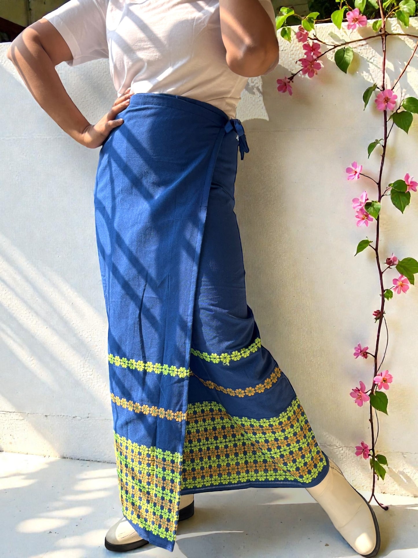 Naobi Assamese Cotton Wrap Skirt - Blue