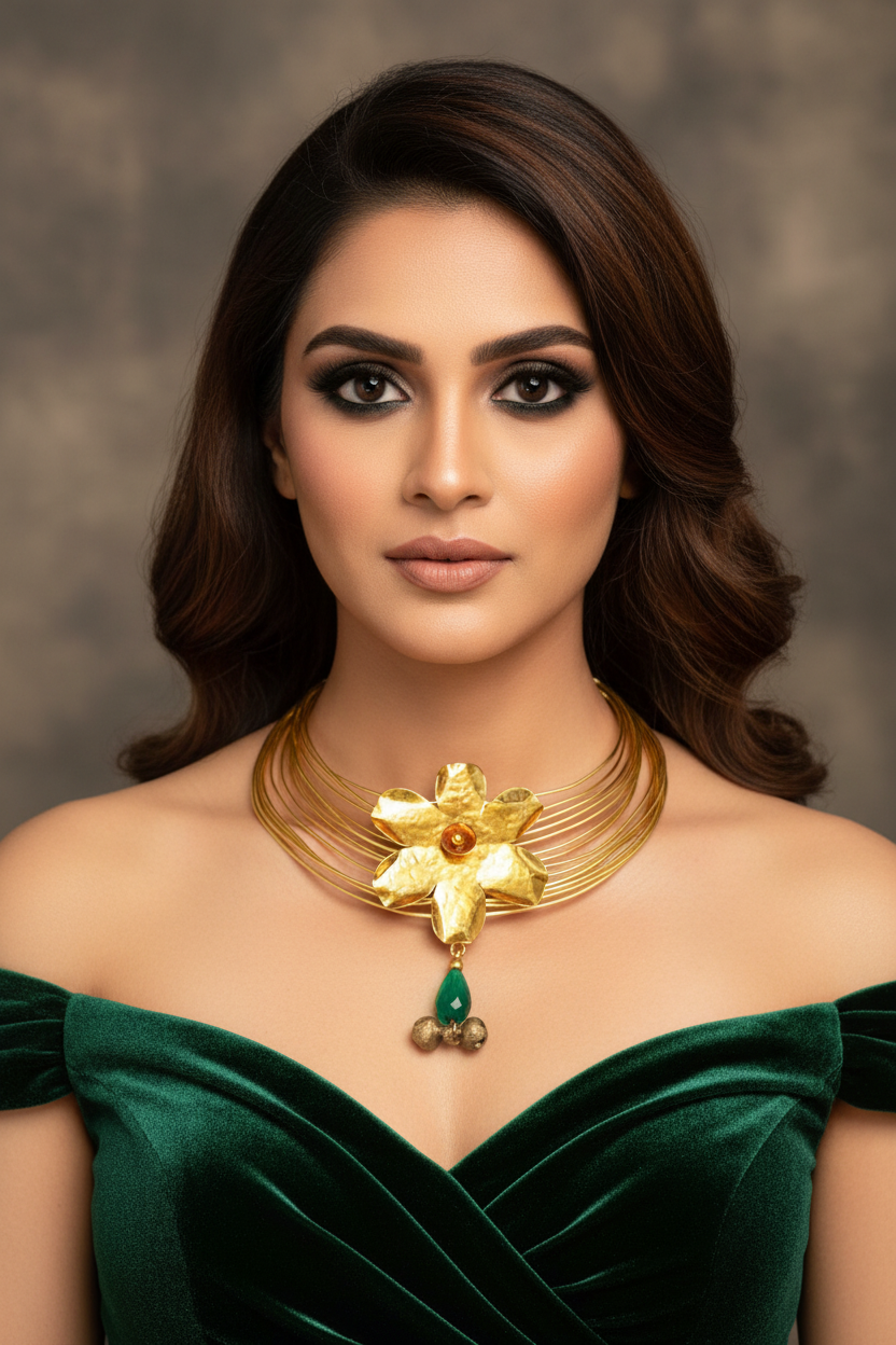 Floriana Brass and Crystal Statement Necklace