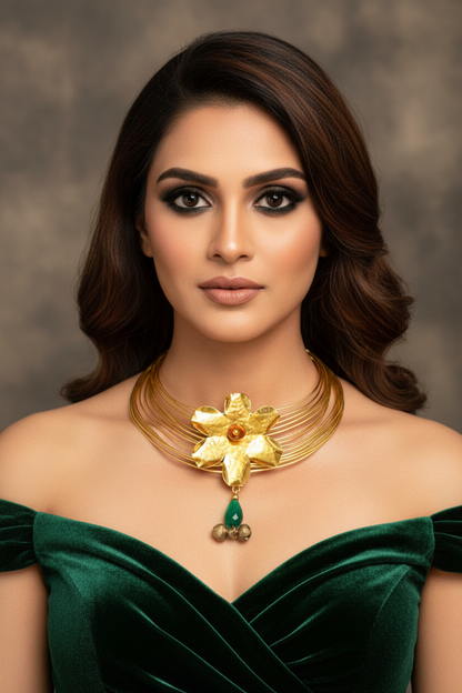 Floriana Brass and Crystal Statement Necklace