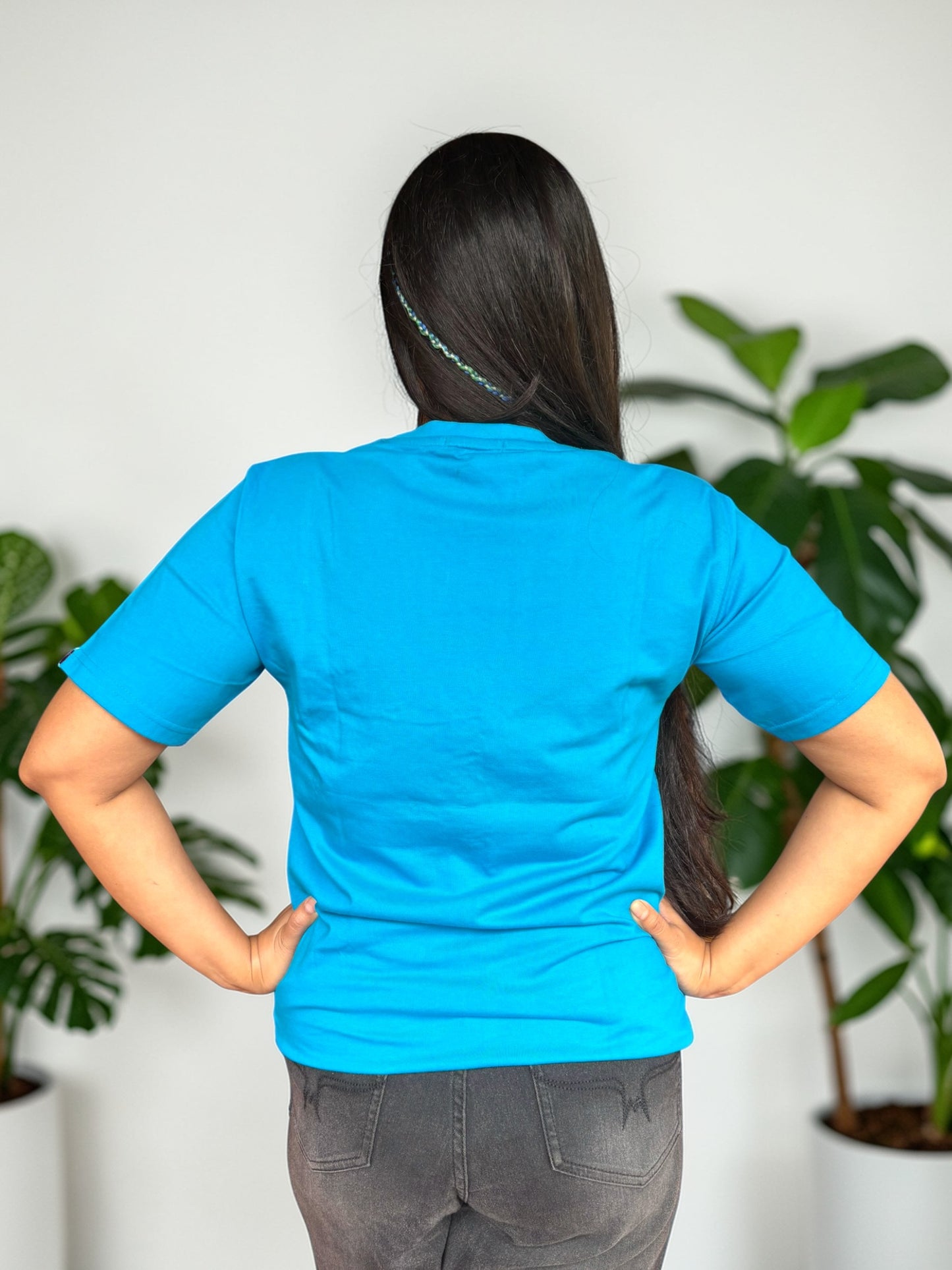 Hana Embroidered T-shirt -  Turquoise Shoulder
