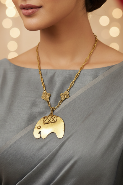 Baby Elephant Brass Necklace
