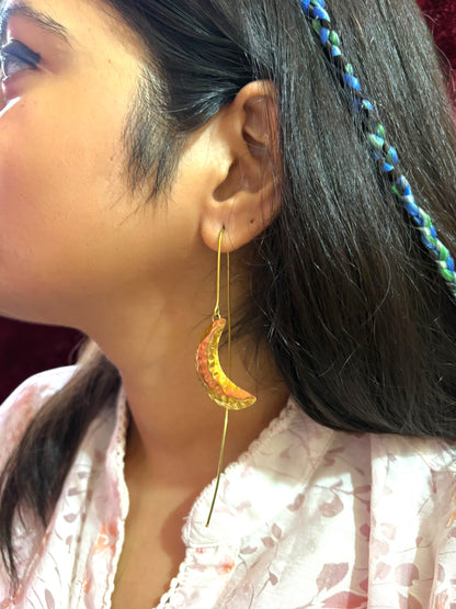 Asymmetric Moon Thread Brass Dangler Earrings
