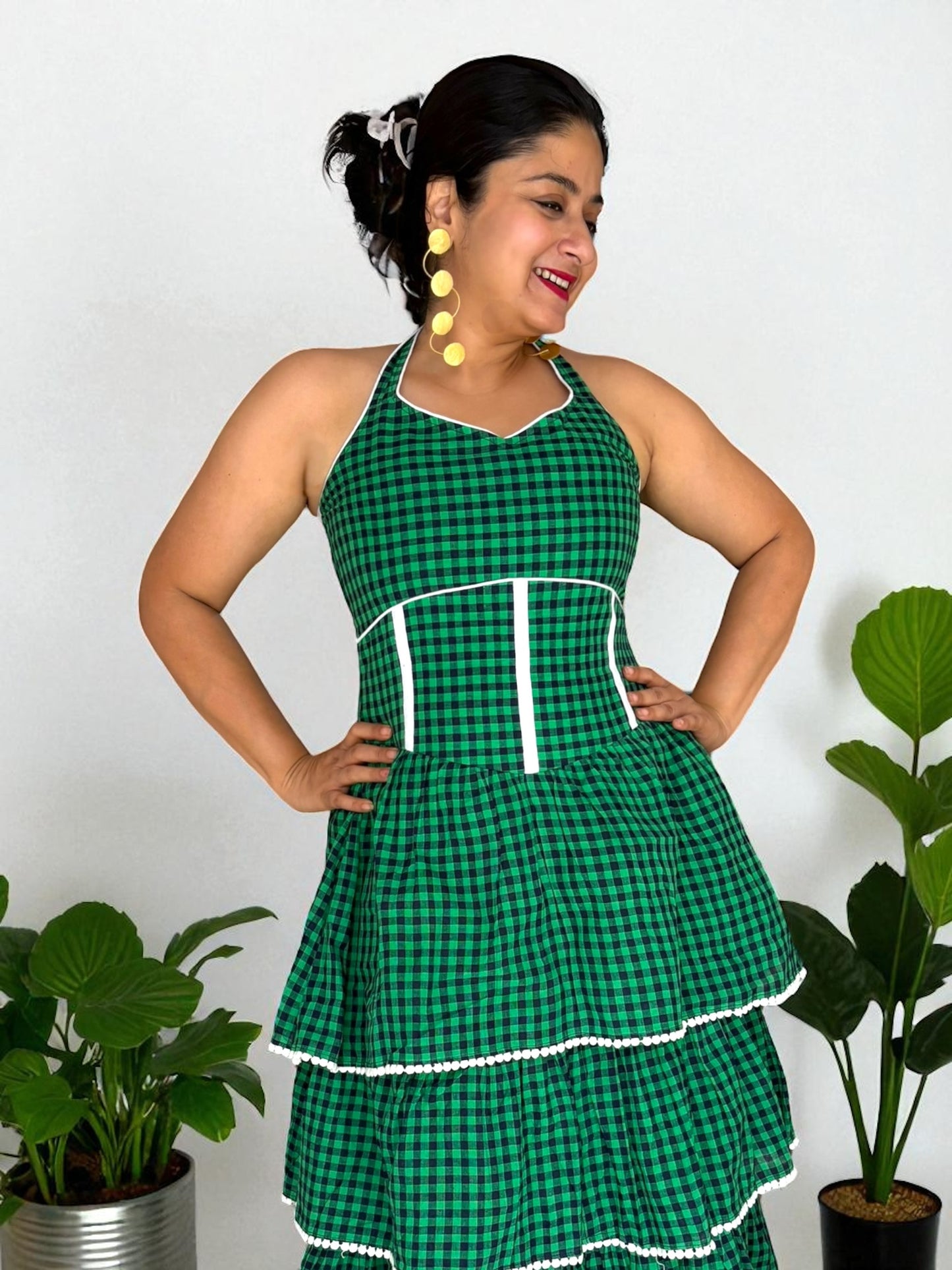 Dora Halter-Neck Tiered Flared Gamchha Cotton Dress