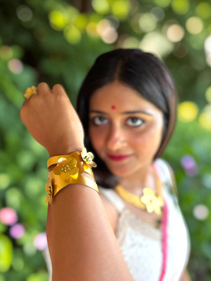 Triple Flower Cuff Brass Bracelet