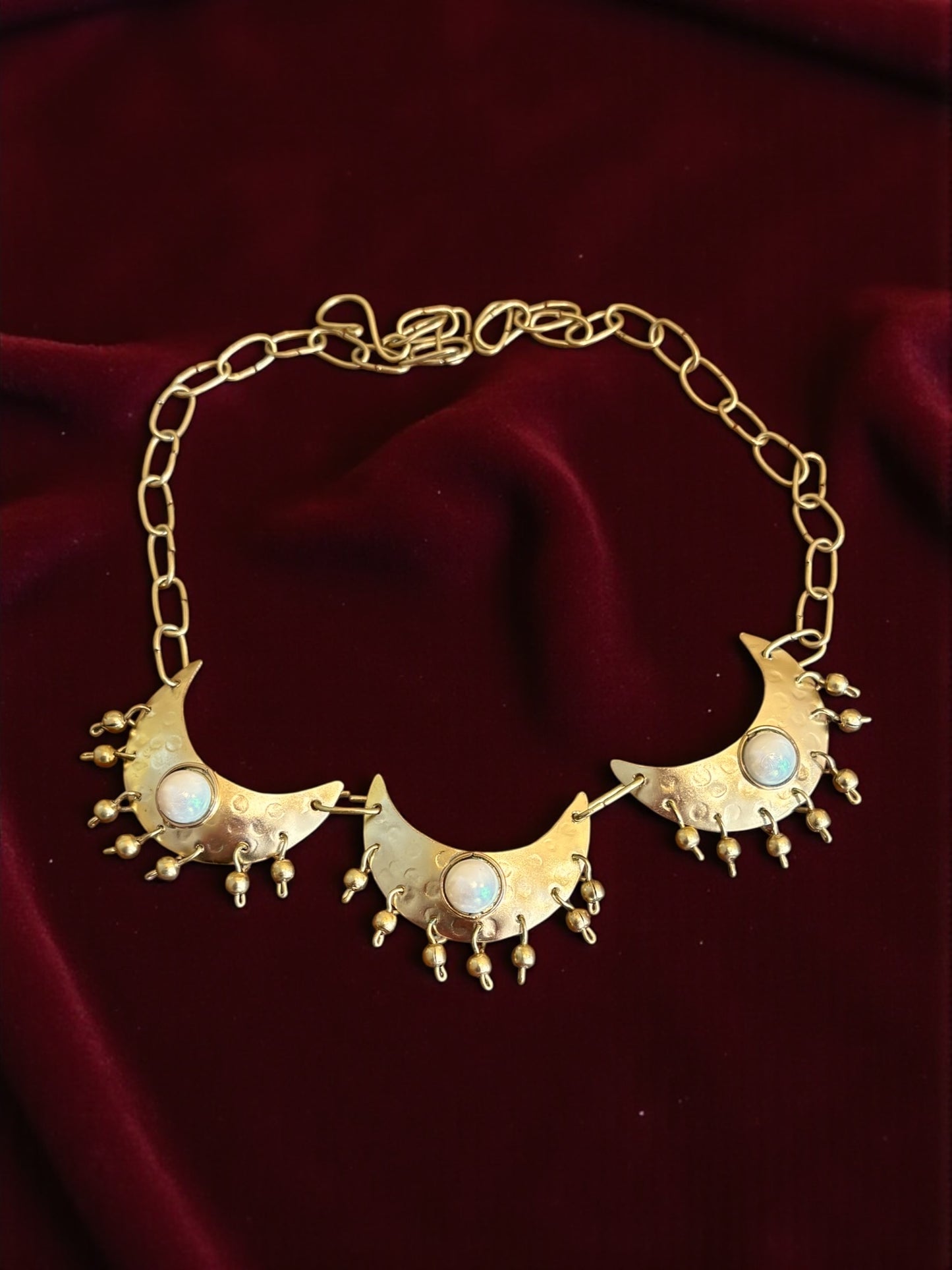Tritiya Chandni Moon Pearl Brass Statement Necklace Set (Necklace + Earrings)