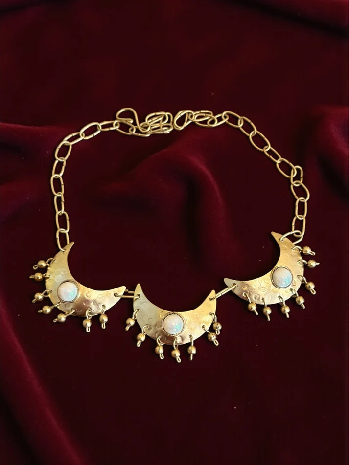Chandni Brass Necklace Jewelry Set (2 Necklaces + 1 Earrings + 1 Ring)