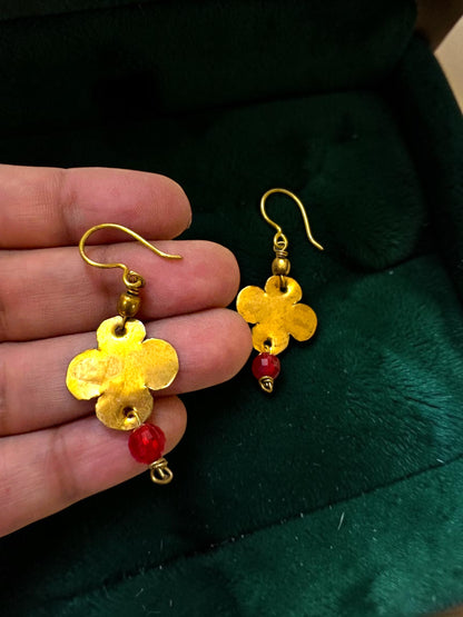 Red Dot Small Flower Brass Dangler Earrings