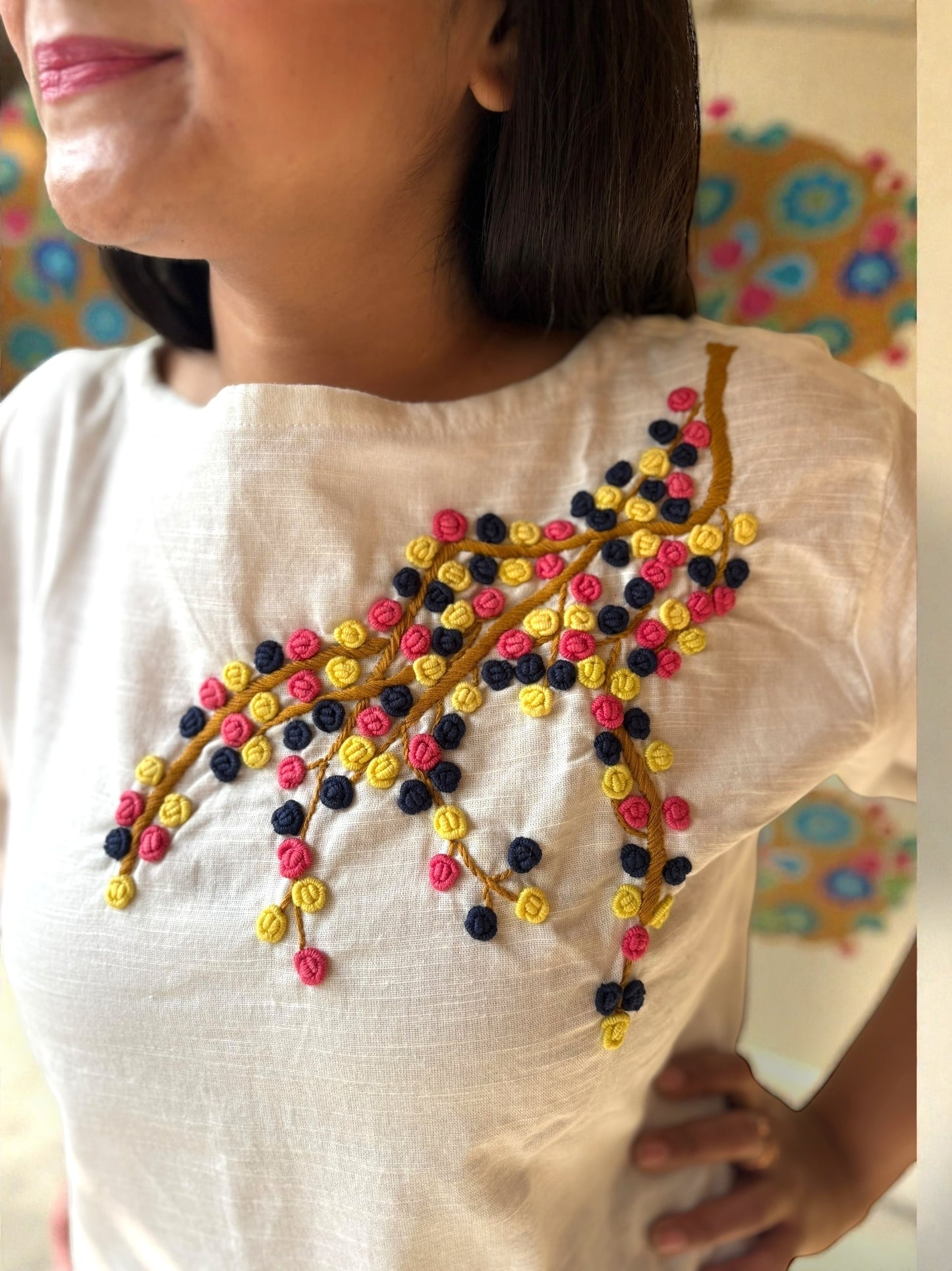 Candycrush Full Sleeved Embroidered Cotton Top - Yellow Peach