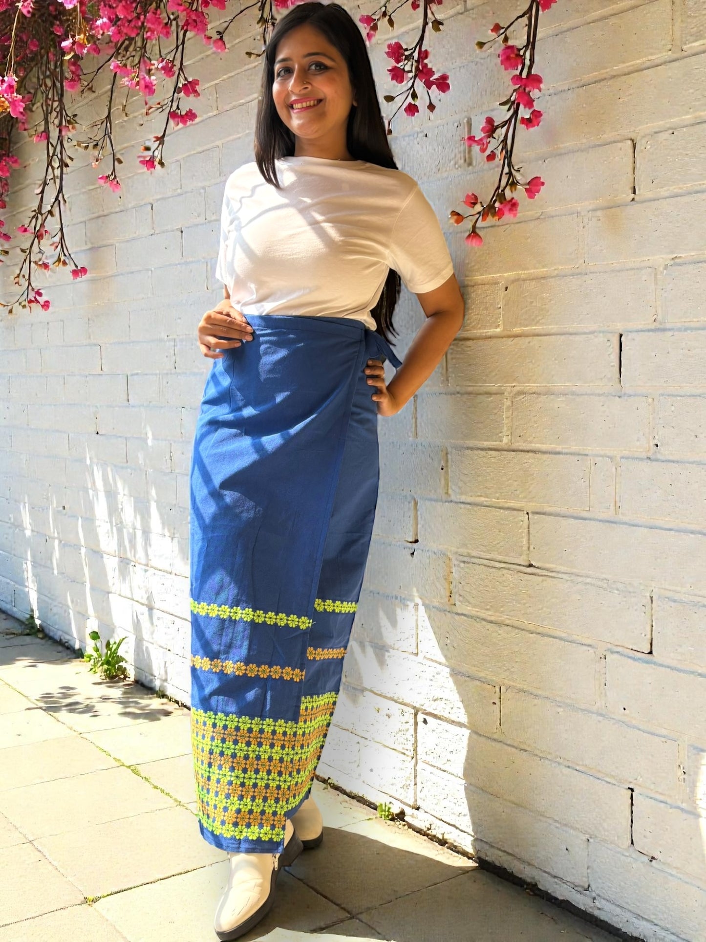 Naobi Assamese Cotton Wrap Skirt - Blue