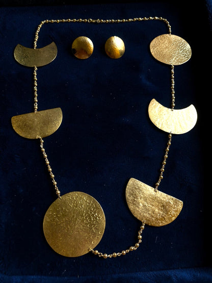 Phases of the Moon Brass Statement Necklace Jewelry Set (Necklace, Earrings)