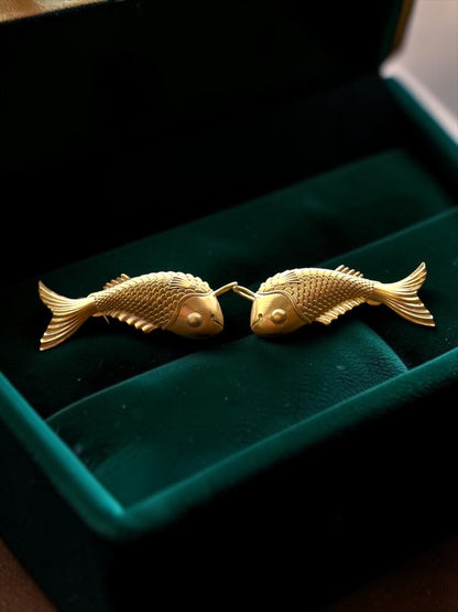 Meena Fish Premium Sculptural Brass Earcuff Earrings