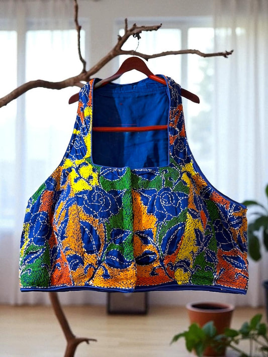 Kanthamrita Kantha-embroidered Halter-cut Cotton Padded Blouse