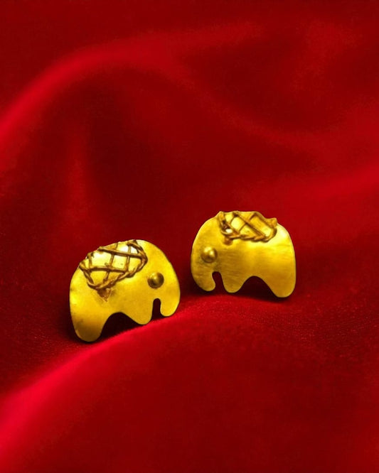 Baby Elephant Brass Stud Earrings