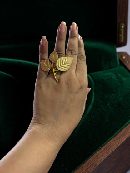 Leafy Affair Brass Dangler Earrings Jewelry Set (Earrings, Bracelet, Ring)