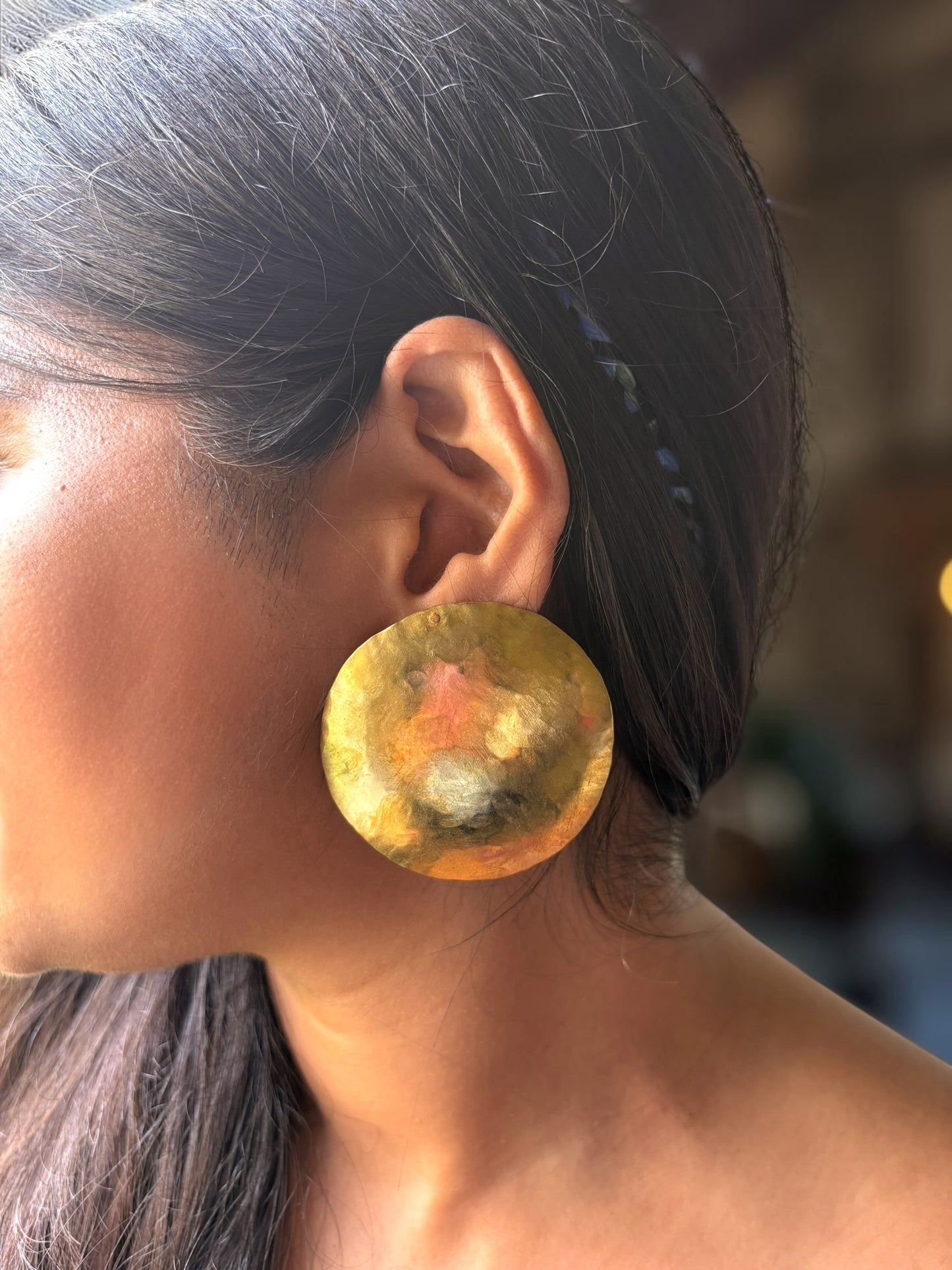 Circle of Life Brass Statement Stud Earrings