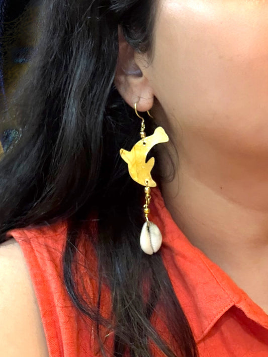Dolphin Corrie Beaded Brass Dangler Earrings