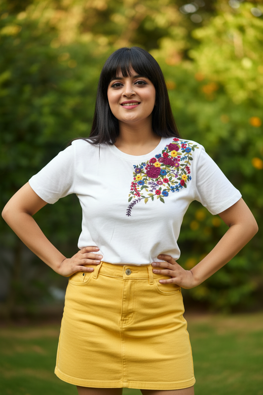 Hana Embroidered T-shirt - White Shoulder