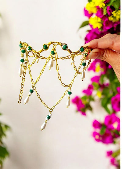 Queen Charlotte Crystal and Brass Choker Necklace Set ( Necklace + Earrings)- Green