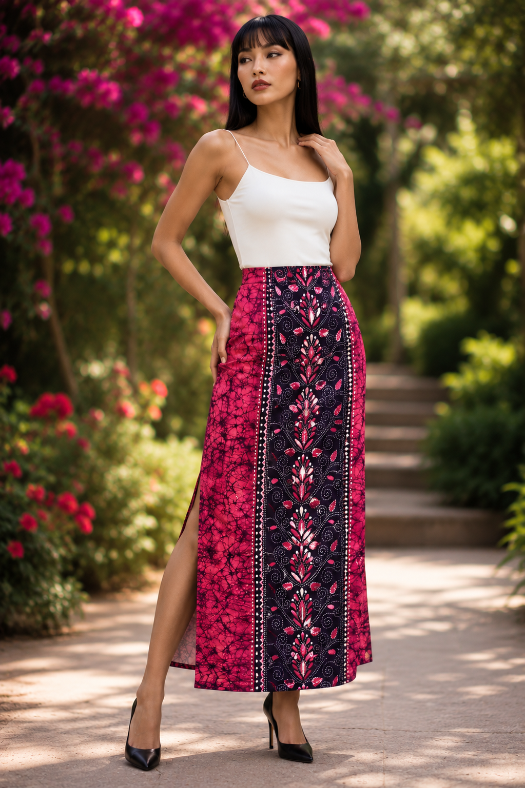 Kanthachitra Kanthastitch Cotton Long Skirt - Pink