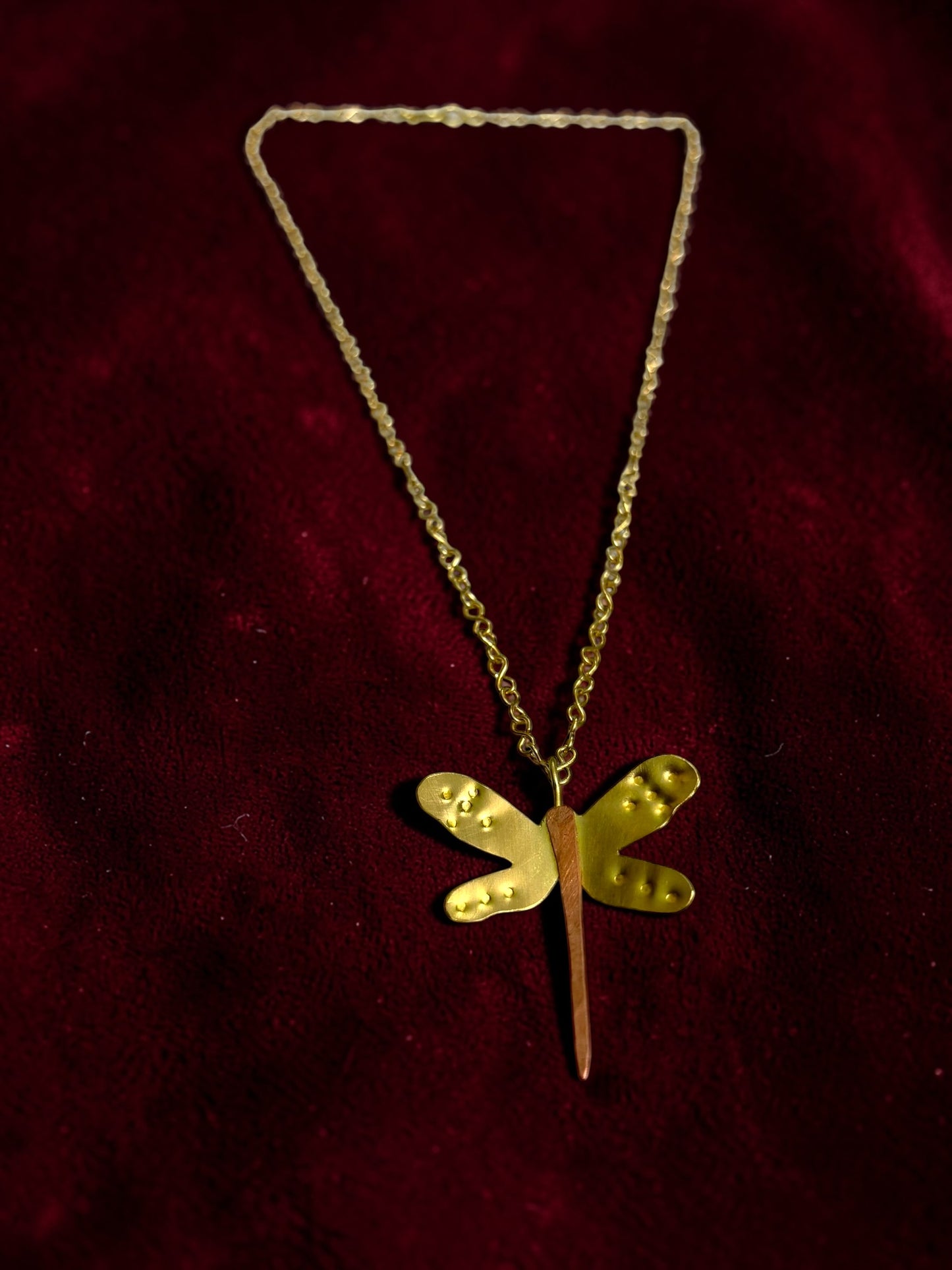 Dragonfly Brass Pendant Chain Necklace Jewelry Set (Necklace, Earrings, Ring)