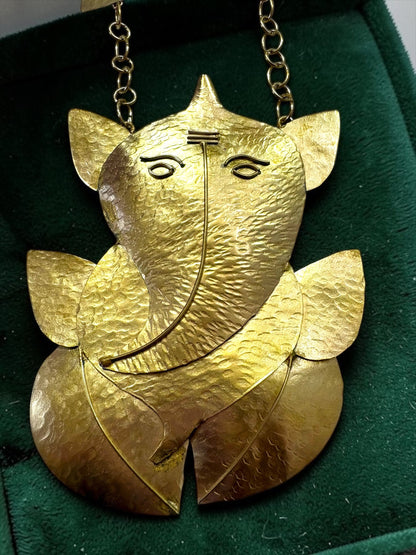 Ganapati Brass Statement Chain Necklace Jewelry Set (Necklace, Earrings)