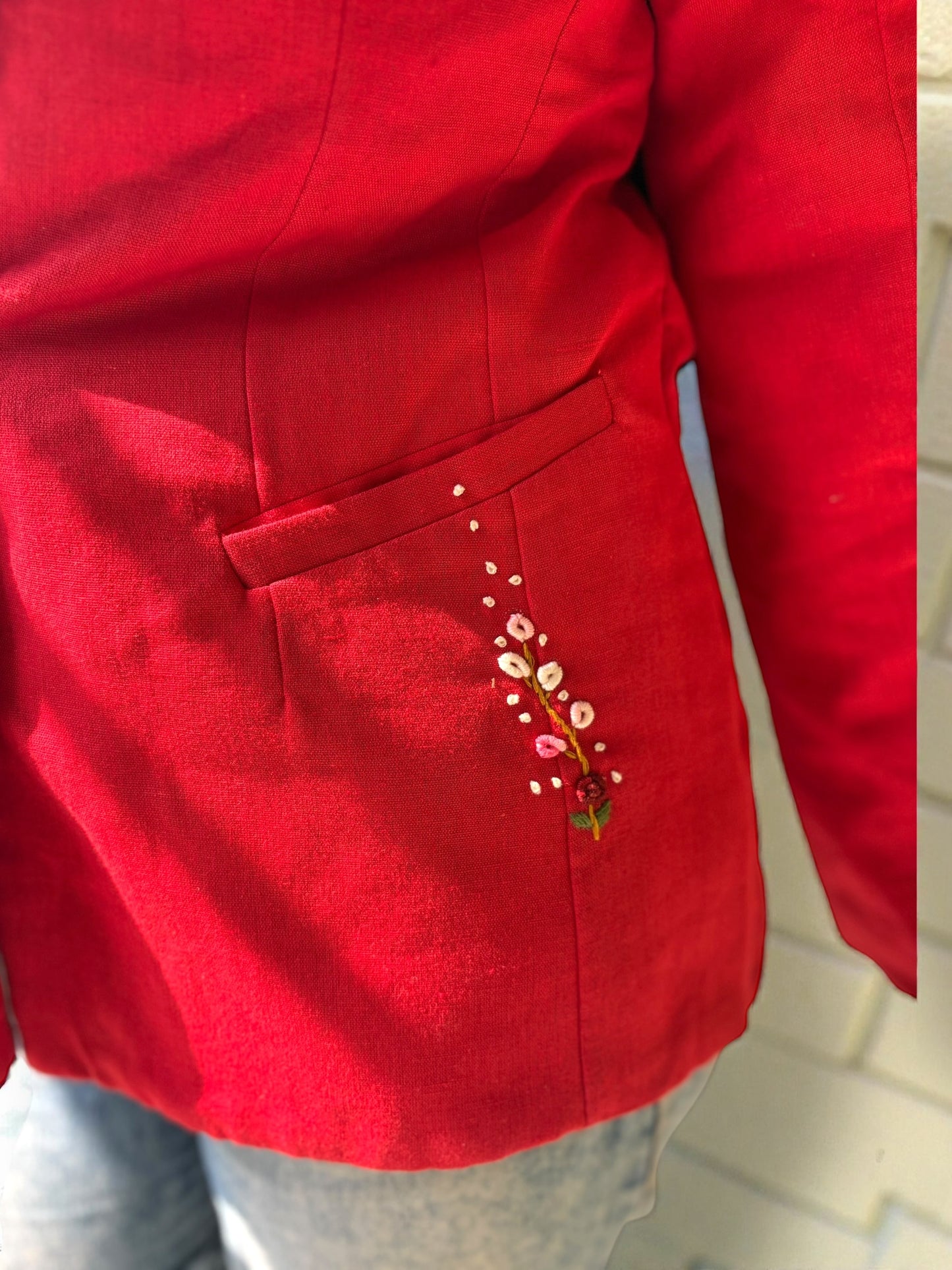 Thea Hand-Embroidered Cotton Jacket - Red