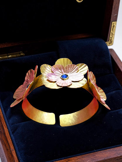 Fleurs Brass Bracelet - Deep Blue
