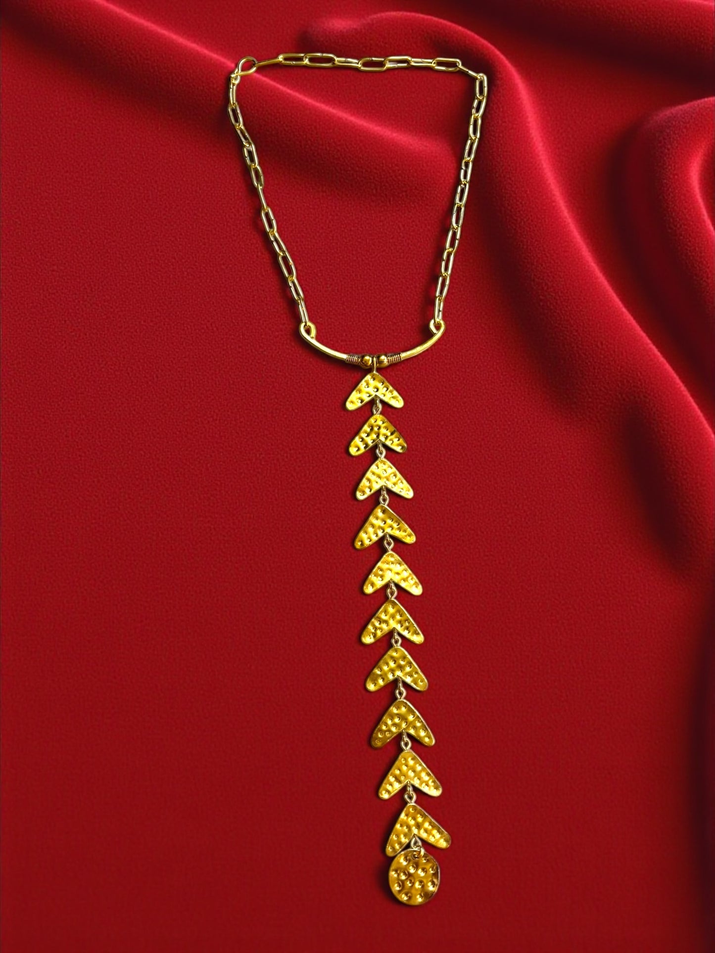 Follow the Trail Brass Long Tie Chain Pendant Necklace