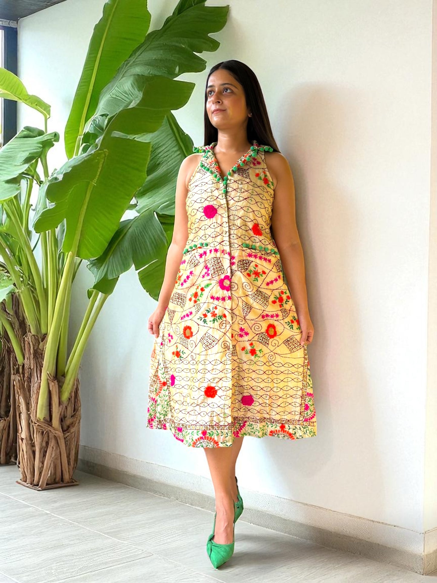 Banjara Babe Phulkari Embroidery Sleeveless Jacket Dress