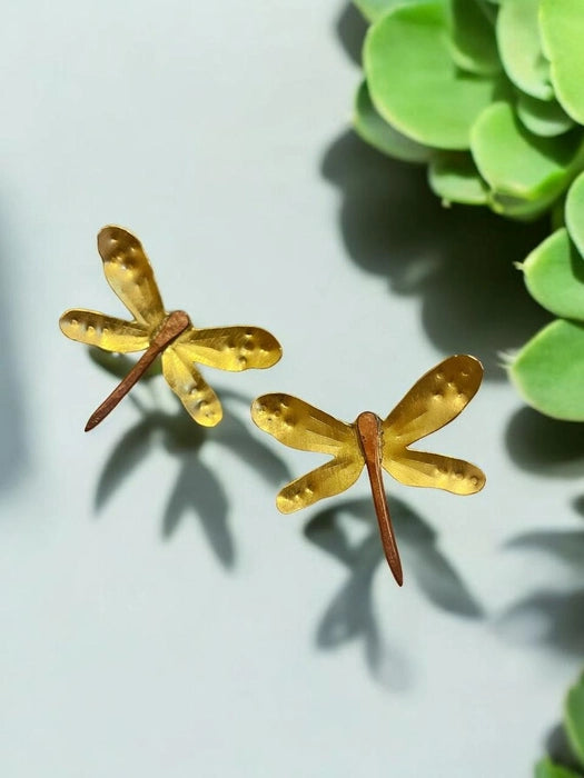 Dragonfly Brass Stud Earrings