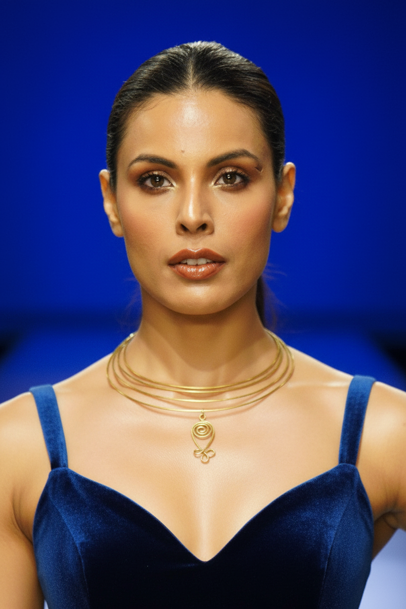 Spiral Fish Four Tiered Brass Hasli Necklace Jewelry Set (Necklace, Earrings)