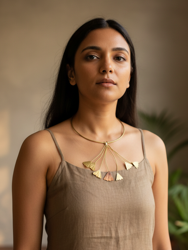 Dancing Lilies Brass Hasli Necklace