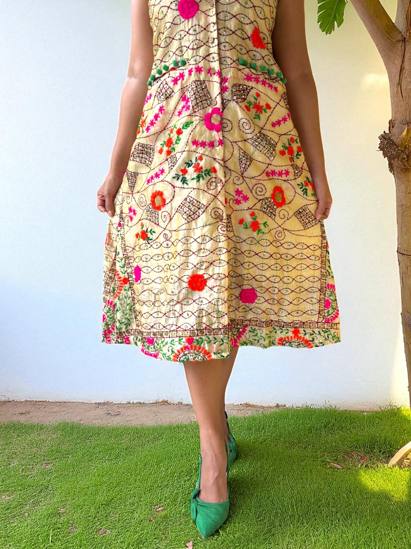 Banjara Babe Phulkari Embroidery Sleeveless Jacket Dress