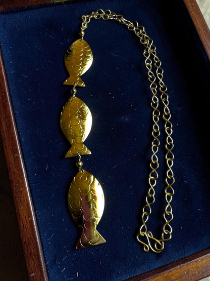 Meenakshi Brass Pendant Chain Necklace Jewelry Set (Necklace, Earrings)