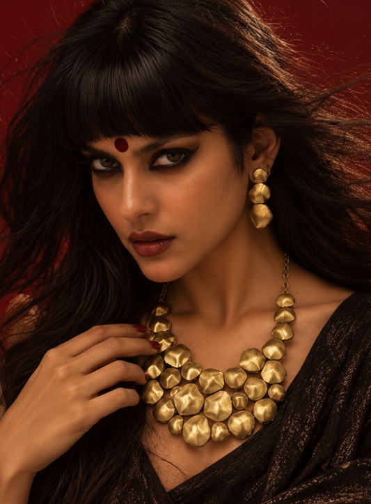 Arca Premium Sculptural Brass Necklace Jewelry Set (Necklace, Earrings)