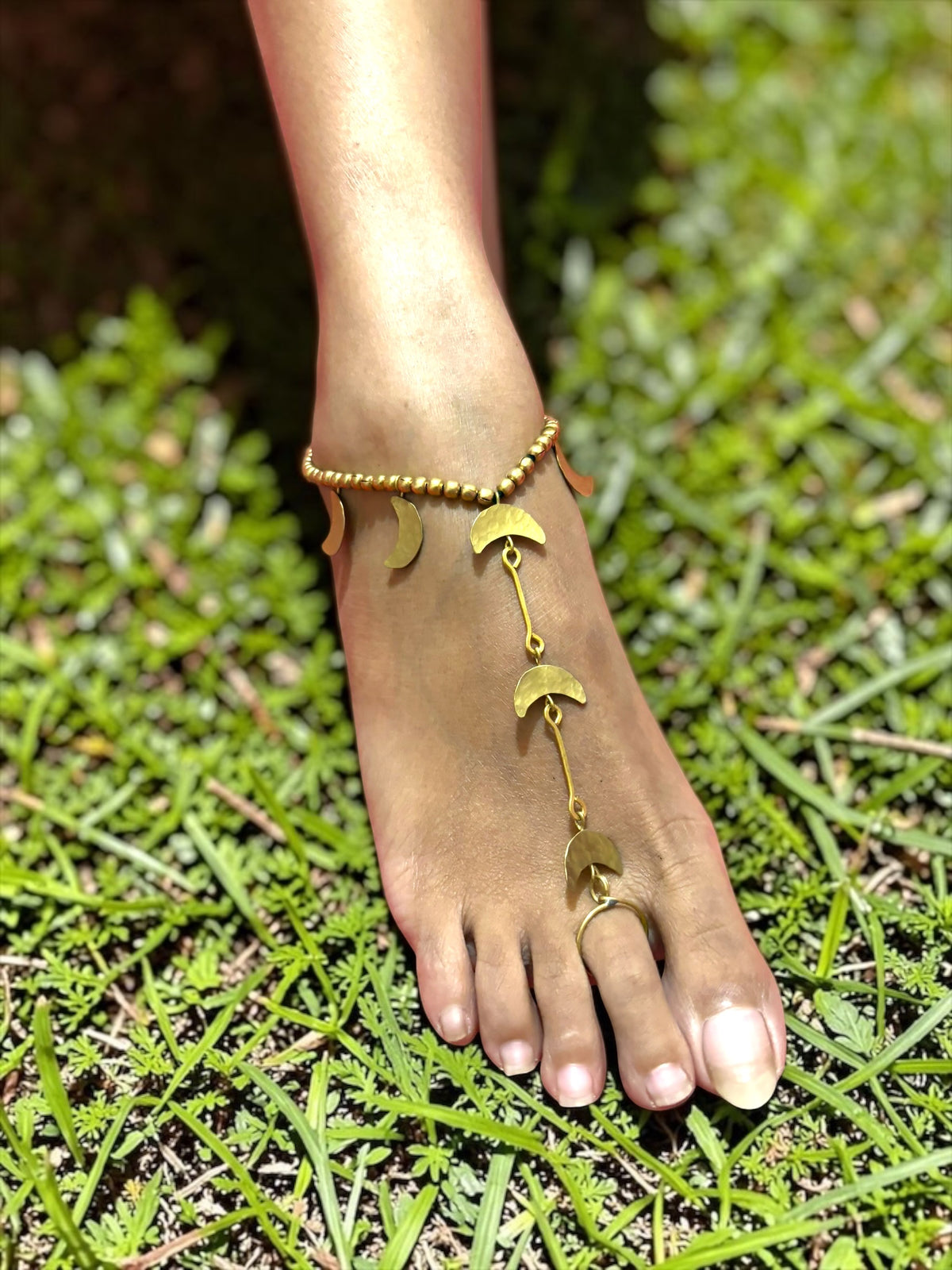Minimalist Moon Chandni Brass Foot Harness Anklets (1 pair)