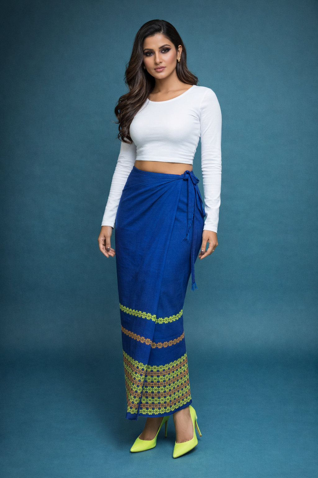 Naobi Assamese Cotton Wrap Skirt - Blue