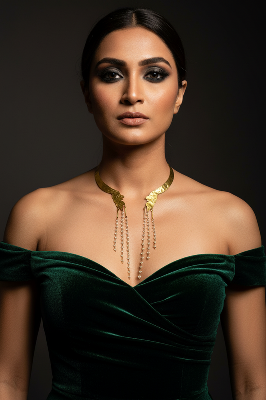 Royal Leona Brass and Crystal Statement Necklace