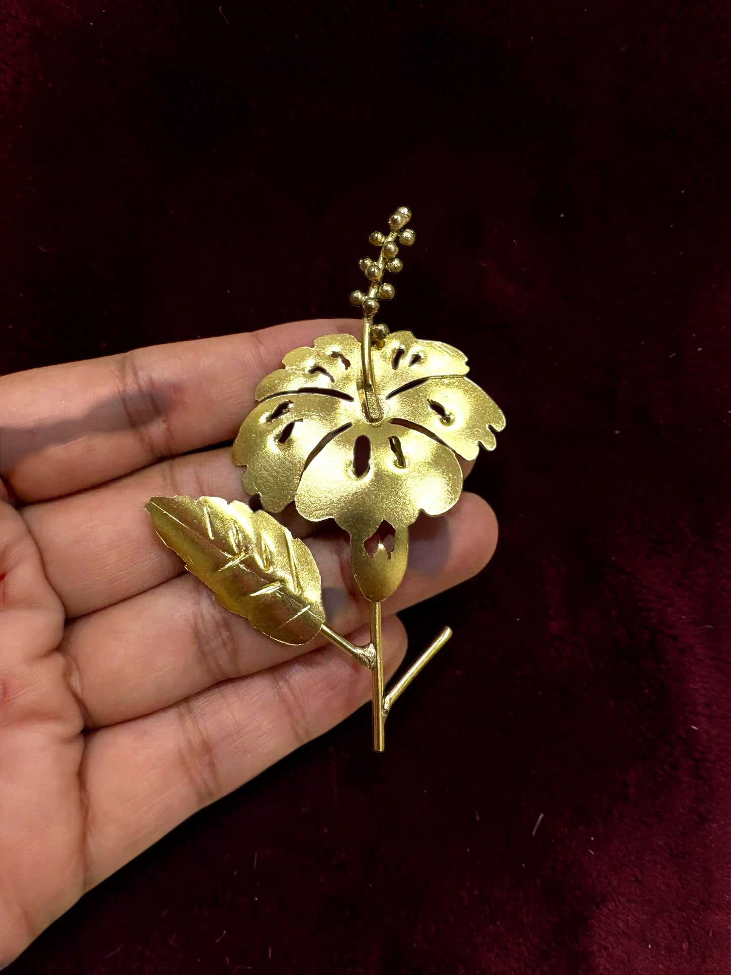 Hibiscus Flower Brass Brooch