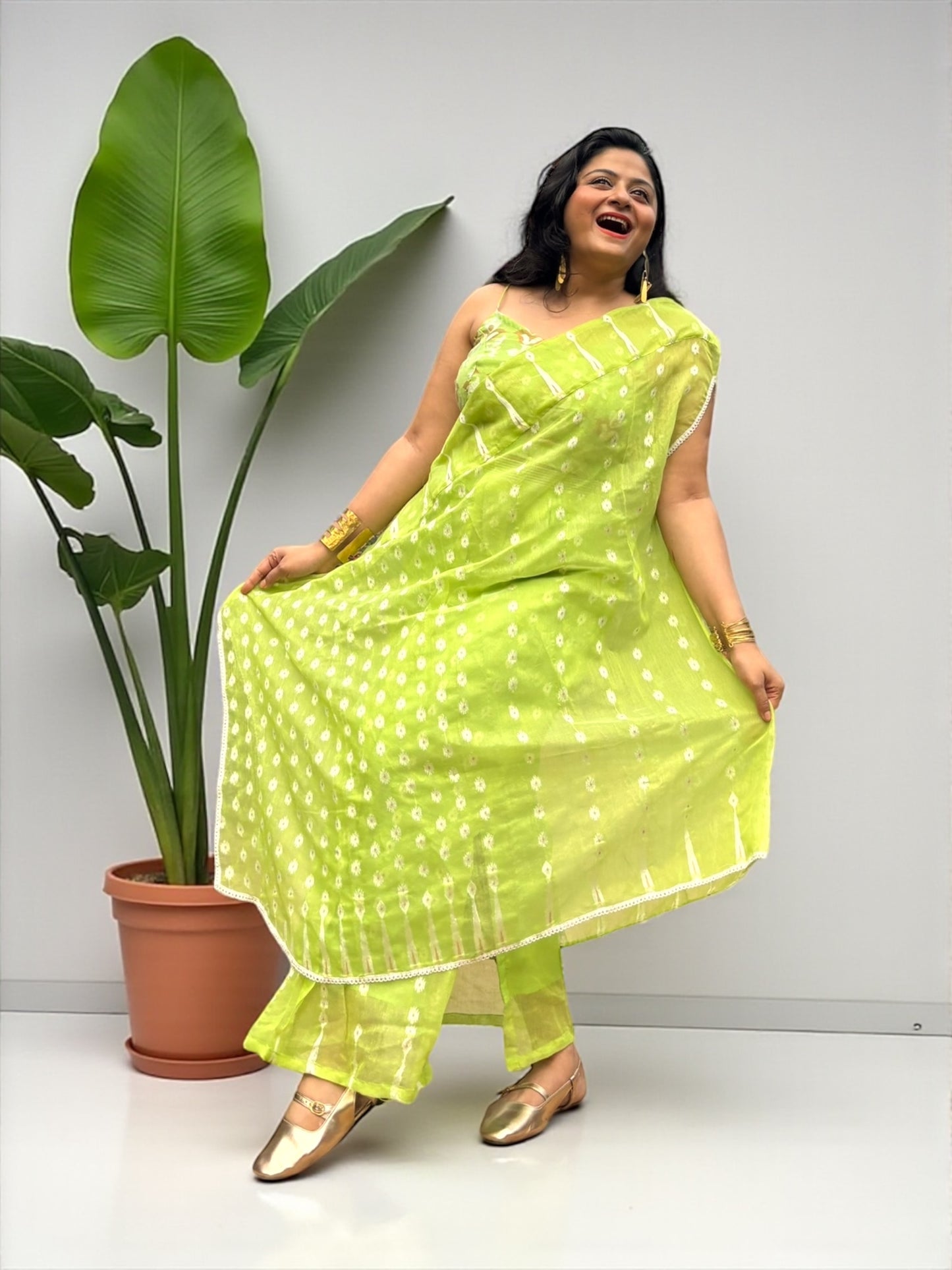 Alia Jamdani Saree Skirt, Kaftan & Top Coord Set