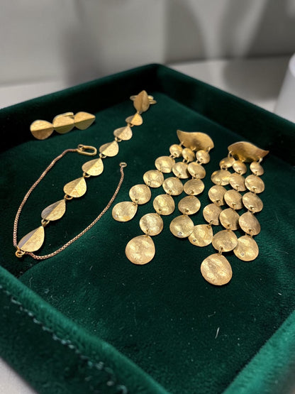 Queen Cleopatra Brass Dangler Earrings Jewelry Set (Earrings, Bracelet, Ring)