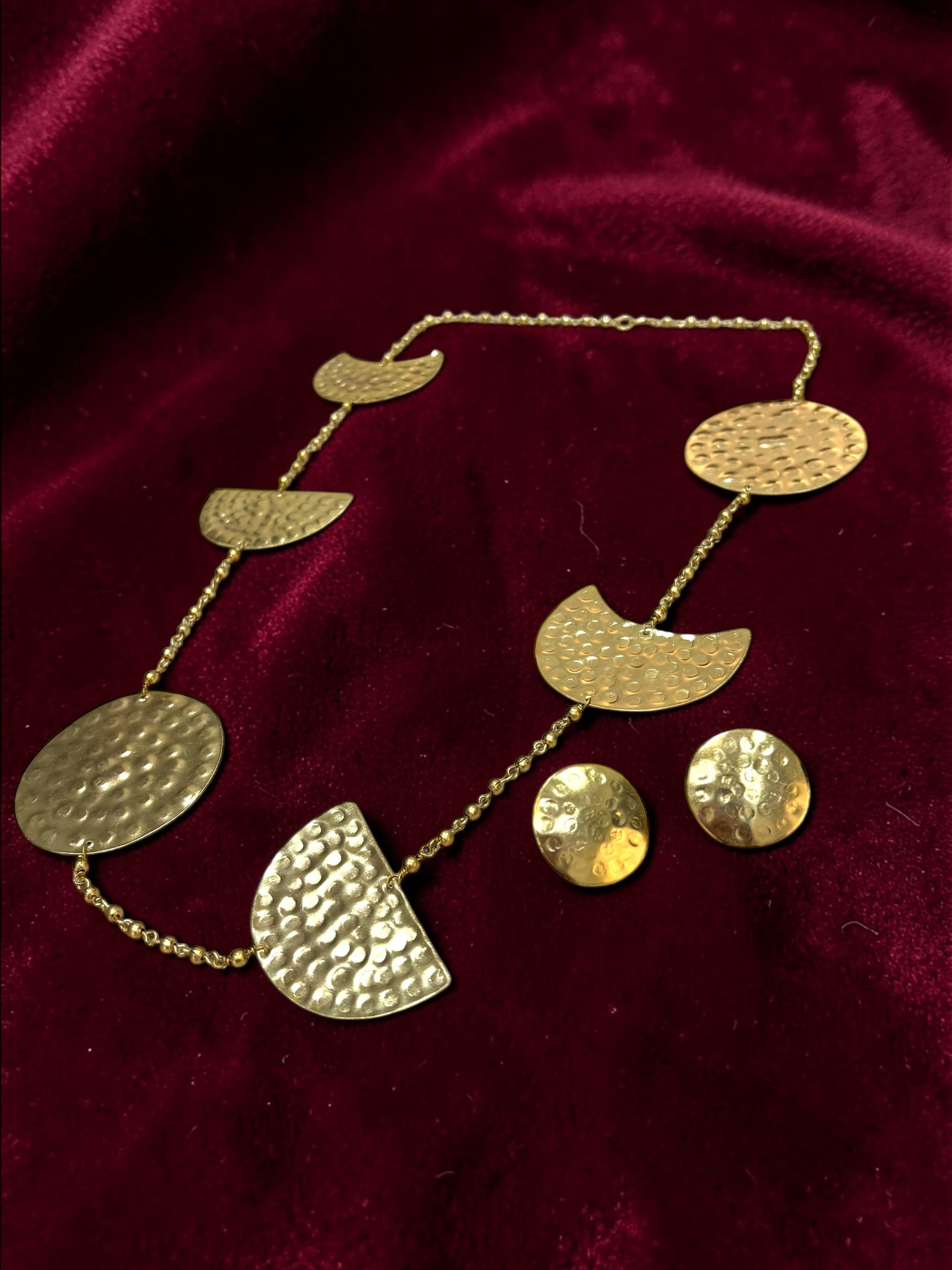 Phases of the Moon Brass Statement Necklace Jewelry Set (Necklace, Earrings)