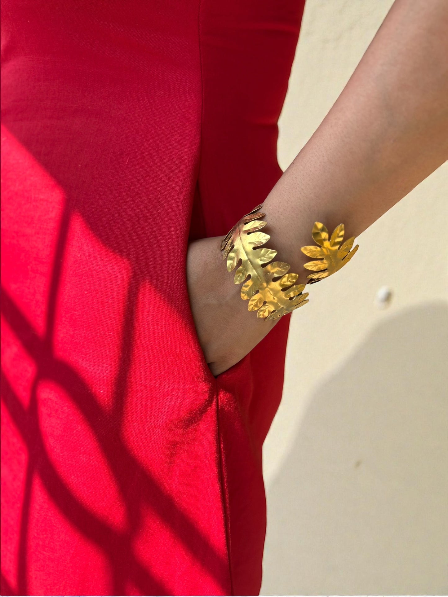 Ishani Hand-Embroidered Cotton Midi Dress - Red