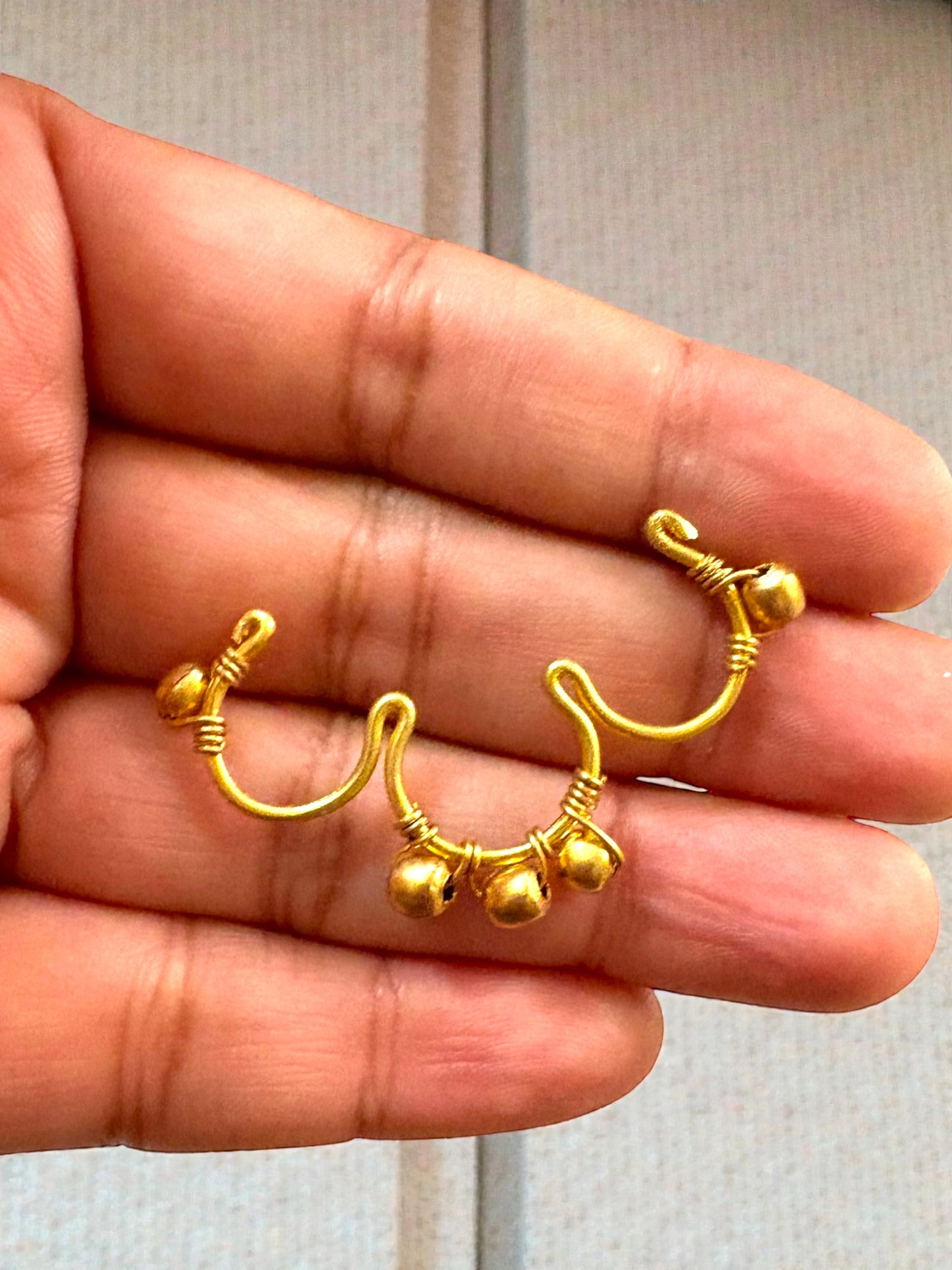 Trimurti Beaded Brass Septum Nose Ring
